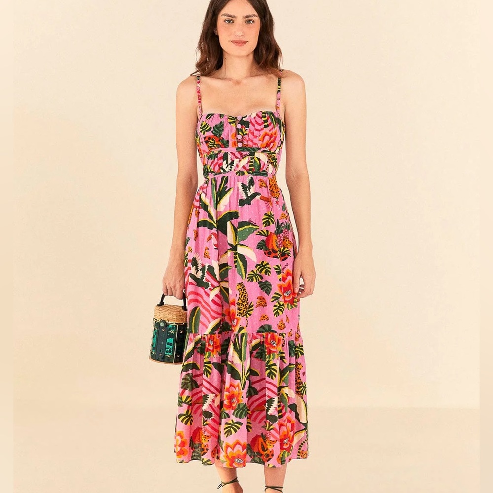 NWT Farm Rio Leopard Forest Cotton Midi-Dress (size M)